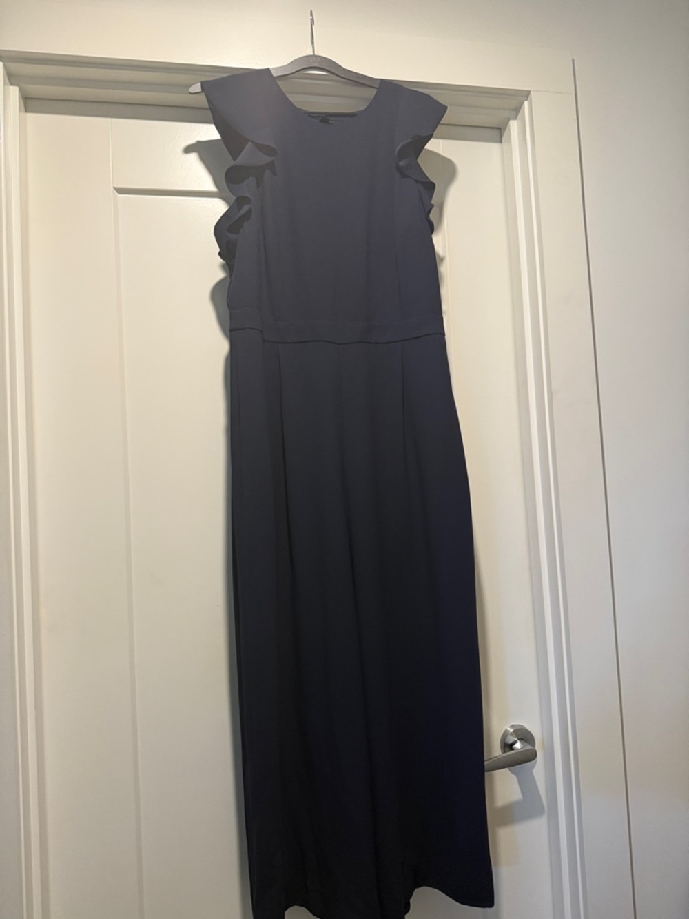 J. Crew Dark Navy Wide-Leg Jumpsuit with Ruffle Sleeves